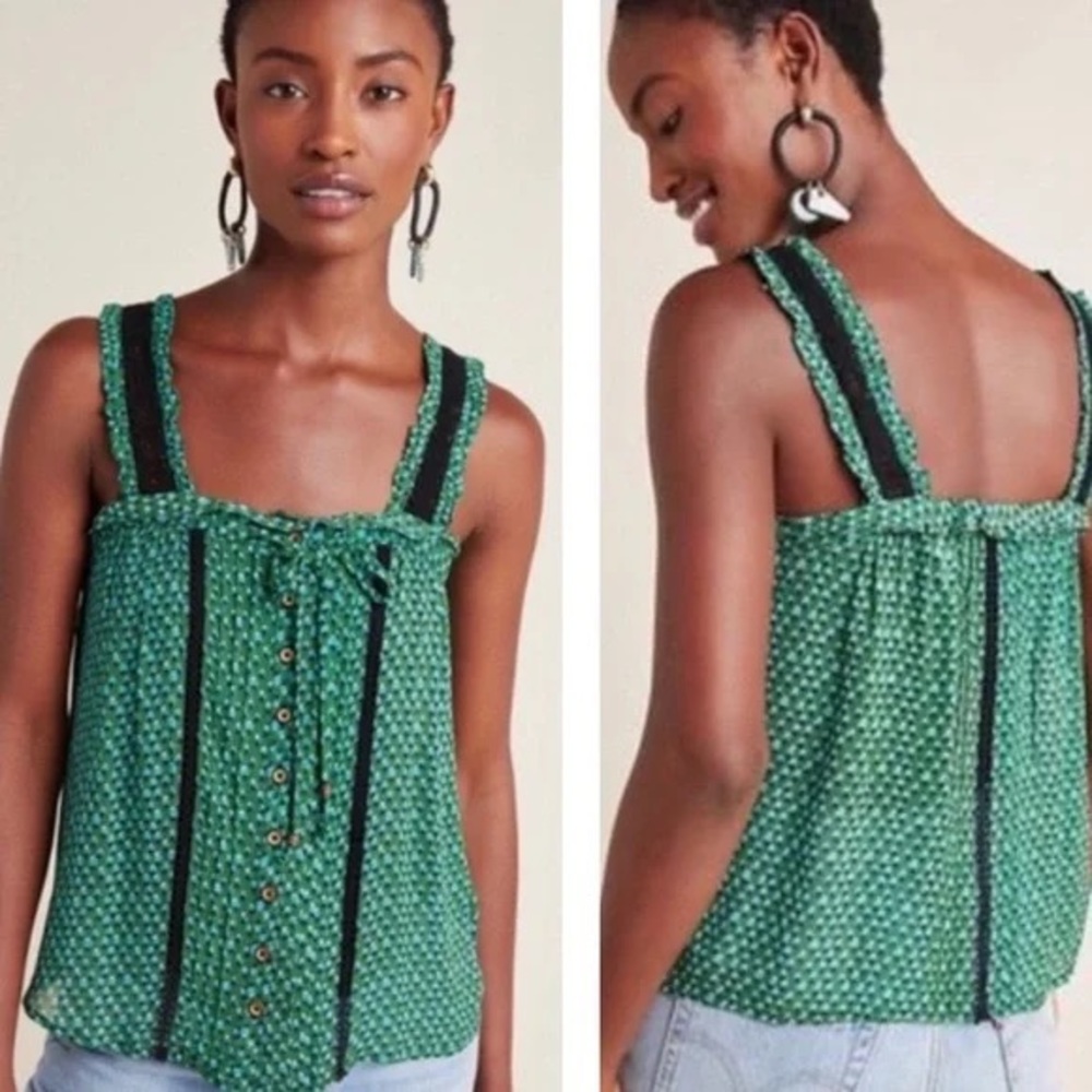 Anthropologie - Bardot Printed Crochet Lace Sleveless Buttondown Top